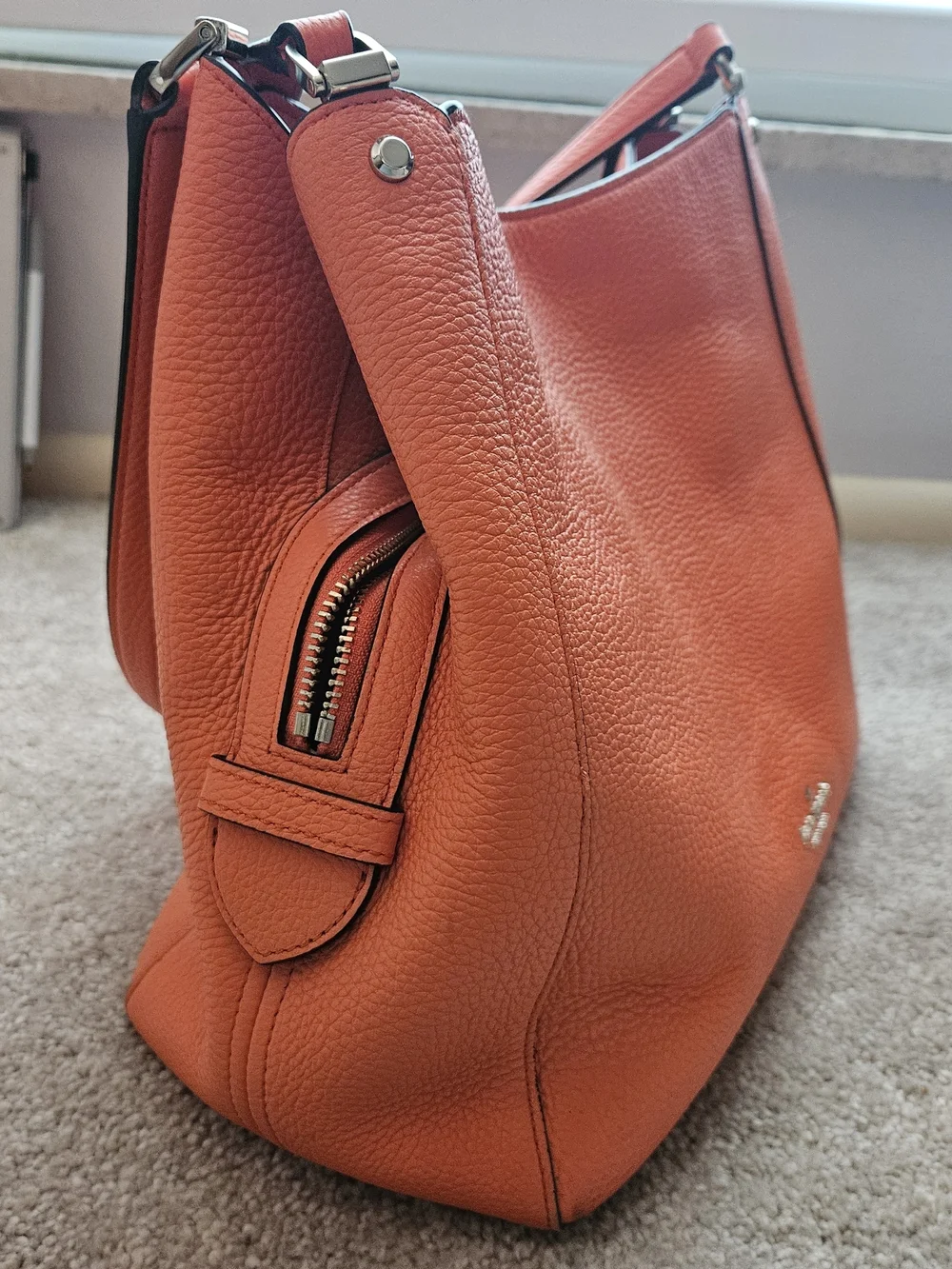 kate spade Orange Pebbled Leather Shoulder Bag with Logo
